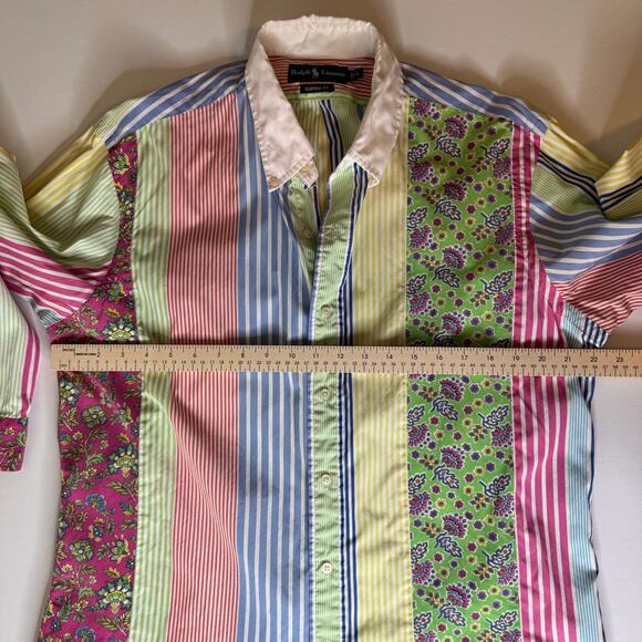 Ralph Lauren Mens VTG Patchwork Rainbow Colorblock Custom Fit Button Up Sz L - Picture 12 of 12